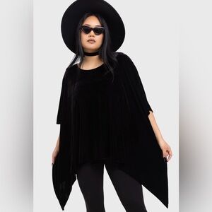 Killstar Lurid Top — XXL, Black Velvet Oversized Witchy Drape Top